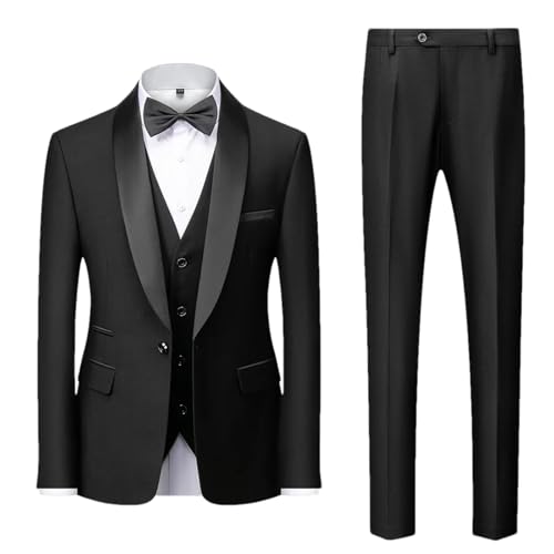 Costume de mariage 3 pièces homme grande taille noir galbant