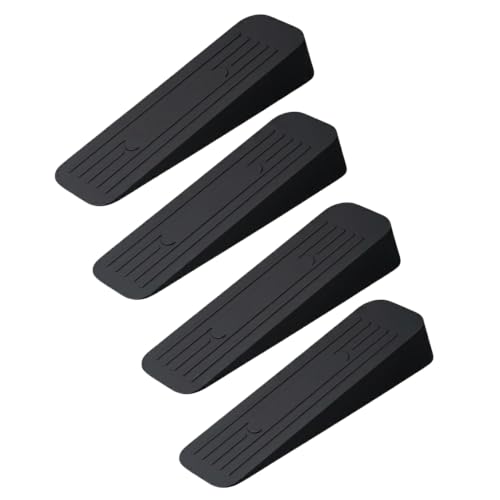 Image of Rubber Door Stopper Wedge, Heavy Duty Anti-Slip Door Holder & Blocker with Strong Grip for Tiles, Marble, Wood, Carpet & Cement Floors | Home, Office, School & Warehouse Use (Black, Pack of 4)