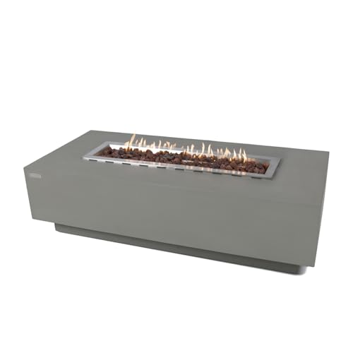 Elementi Granville Fire Table Propane Fire Pit Concrete Outdoor Fireplaces Patio Backyard Heater, 45,000 BTUs LPG Firepit, Light Grey