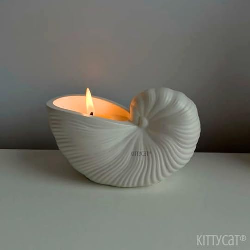 Image of Kitty Cat Aesthetic Soy Wax Scented Candles | Reusable Concrete Sea Shell Jars | Vanilla Aroma | 12+ Hours Burn Time | Perfect Home Decor for Bedroom, Office & Hostel (Nautilus Shell Candle)
