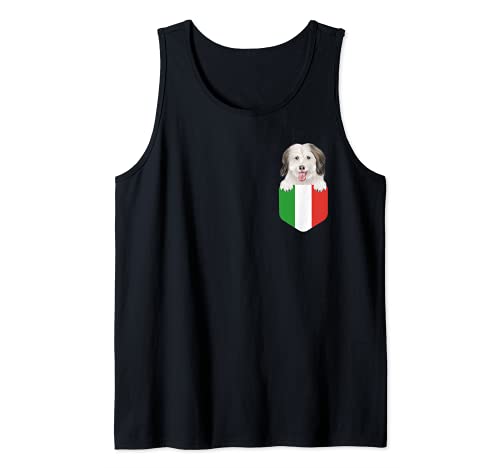 Italy Flag Coton de Tulear Dog In Pocket Tank Top, Black, S