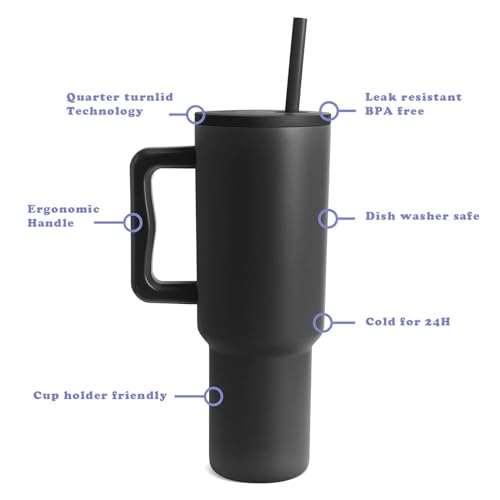 Image of Stainless Steel Tumbler Hot and Cold with Handle, lid and Straw, Leak Proof Mug Cupholder for Gym, Travelling,Office,School Cupholder.