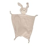 Organic Cotton Muslin Bunny Lovey Blanket, Soft & Breathable Security Blanket for Newborns, Unique Baby Gifts for Boys and Girls (Bunny-Khaki)