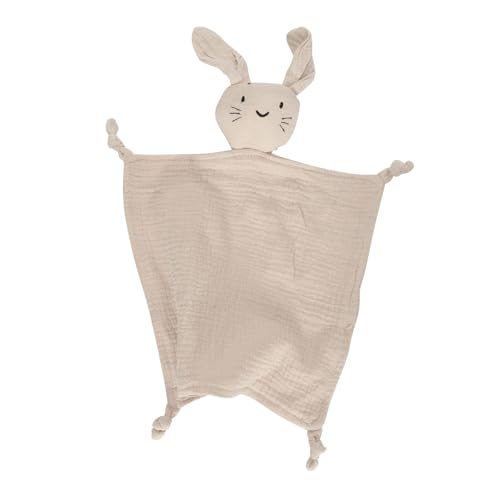 Organic Cotton Muslin Bunny Lovey Blanket, Soft & Breathable Security Blanket for Newborns, Unique Baby Gifts for Boys and Girls (Bunny-Khaki)
