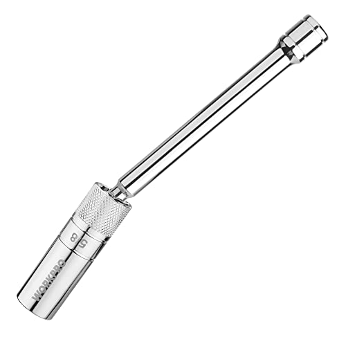 WORKPRO 5/8" Magnetic Spark Plug Socket with Swivel Thin Wall, 3/8" Drive x 8" Total Length, 360 Degree Swivel, 12 Point, Chrome Alloy by WORKPRO - Used condition - US$9.96