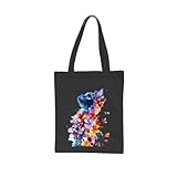 [Wnicek] とーとーバッグ レディース 柄入り 手提げバッグ カラフルな落書き猫 大きめ デニム とーとーバッグ 手提げ袋 旅行 ビジネス 通学 買い物 薄型 軽量