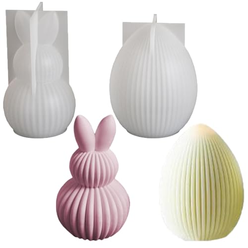 VIDSTW 2 Pièces Moule Oeuf de Paques Oeufs Rayés Moule Bougie Lapin Rayé à Double Boule Oeufs Paques Durable et Facile à Nettoyer S'applique à Bougies Cadeaux de Décorations