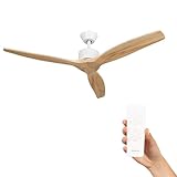 Mellerware - Ventilador de Techo con Mando a Distancia Brizy! | 30 W | 6 Velocidades | Ultra silencioso | Función Verano-Invierno | Temporizador | 3 Aspas | 132 de Diámetro | Motor DC | Light Wood