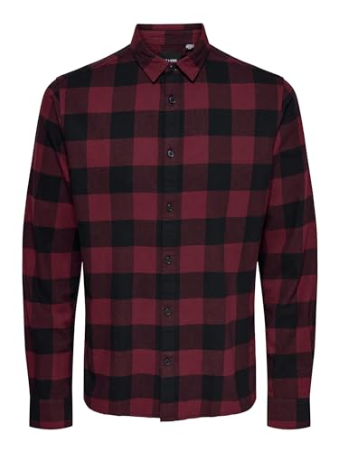 ONLY & SONS Onsgudmund LS Checked Shirt Noos Camisa, Rojo Oscuro, M Hombres