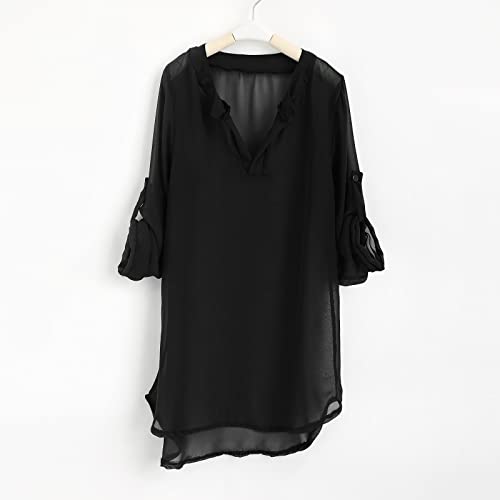 Little Girl's Kids Swimsuit Beach Cover Up for Girl Chiffon Shirt Bikini Beachwear Bathing Suit Long (Black, 6-7 Years)4