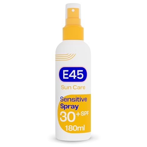 E45 Sunscreen Spray for Sensitive Skin SPF 30 – Hydrating Sun Protection with high UVA and UVB – Instantly Moisturising for Dry Skin, Sensitive Skin and Eczema Prone Skin – 180 ml
