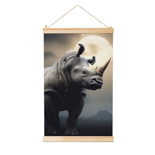 Décoration d'intérieur rhinocéros : toile suspendue sur tige en bois 91,4x61cm