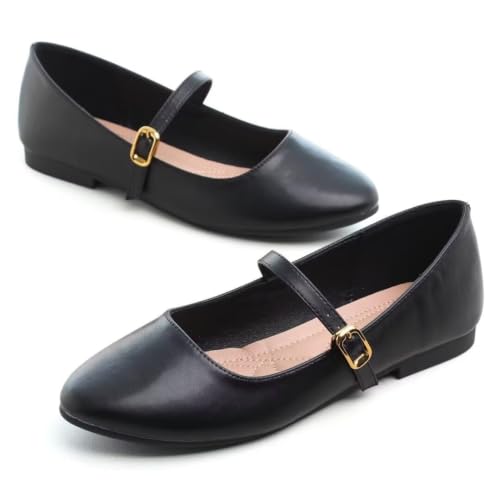 Image of TN TANGNEST Leather Flats for Women Retro Mary Jane Flats