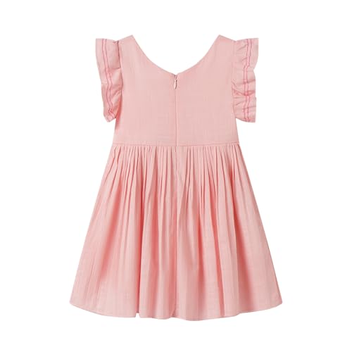 LittleSpring Girls Summer Dress with Flutter Sleeve Dresses Ribbon Bow 2-8 Years2