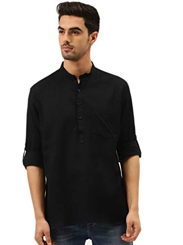 Full Sleeve Linen Short Kurta (Green,50)