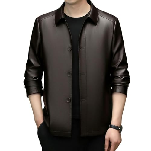 Veste pour homme en similicuir PU haut de gamme avec finitions soignées et col rabattable