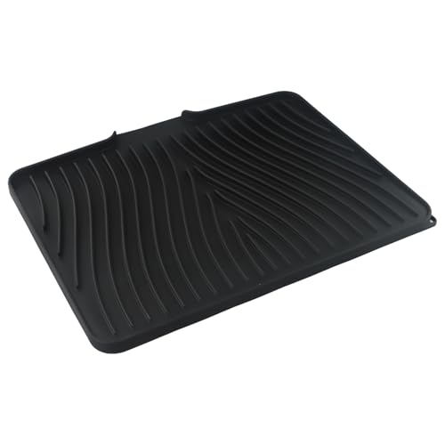 URPIZY Silikon-Trockenmatte für Geschirr mit Ablauflippe 40 x 33 cm, wasserabweisend, ideal für Küche, Spüle, Pfannen, Gläser – Beige
