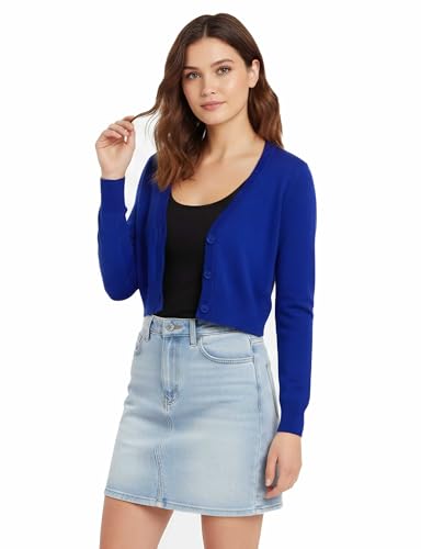Image of Allsense Women's Cropped Bolero Shrug Cardigan | 3 /4 Sleeve, Button Down, Lightweight Knit Sweater