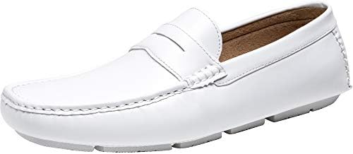 Jousen Men's Loafers Casual Slip On Shoes Soft Penny Loafers for Men Lightweight Driving Boat Shoes (AMY802A White 11)