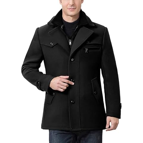 ECDAHICC Men's Warm Wool Stand-Up Collar Coat Cover