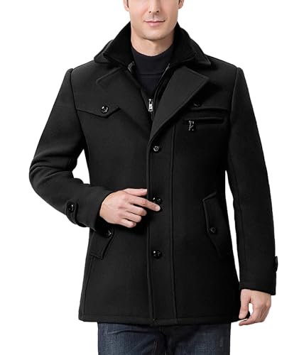 ECDAHICC Herren Warm Wollmantel Stehkragen Wintermantel Kurzmantel Winter Jacke Business Freizeit(BL,XL)