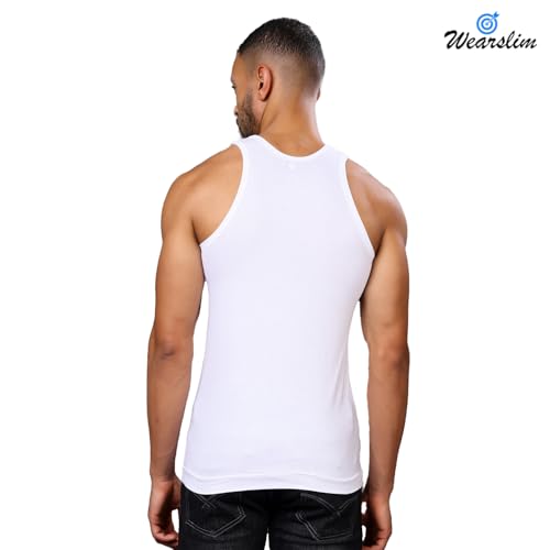 Image of Wearslim Premium Round Neck Super Combed Ultra Soft Cotton Vest for Man, Slim Fit Sleeveless Tank Tops Undershirts for Men with Extended Length for Easy Tuck