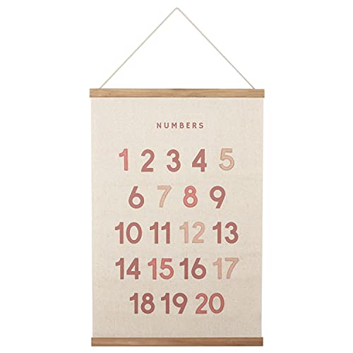 Image of Bon et Beau 16×24 Inch Embroidered Numbers Poster Framed with Wood Hanger - Dusty Pink Wall Decor for Girls Nursery, Bedroom, Playroom, Toddler and Kids Room