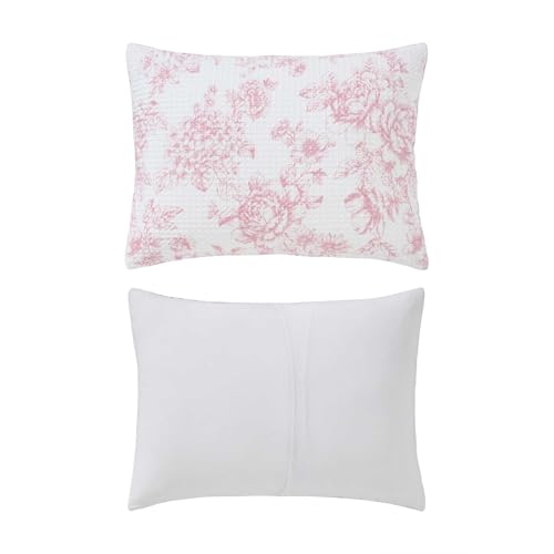 Image of Laura Ashley - Comforter Set, Soft Poly Waffle Textured Bedding with Matching Shams, Delicate Floral Design (Delphine Pastel Pink, King)
