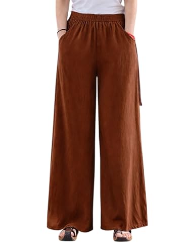 Image of KOTTY Women's FlowEase Wide Leg Pants High-Rise Drawstring Waist Relaxed Lounge Trousers with Pockets, Soft Breathable Everyday Wear