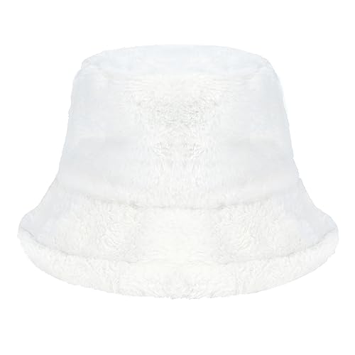 Century Star Fuzzy Bucket Hat For Women Winter Warm Furry Fur Fluffy Fisherman Cap Men Faux Fur Soft Cute Bucket Hat White One Size thumb #1