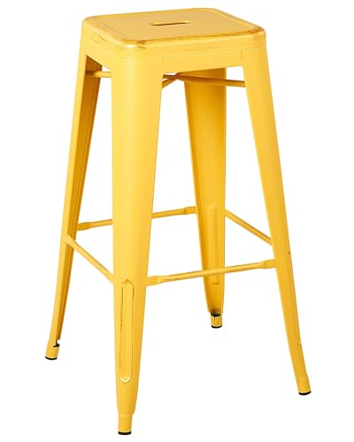 Beliani Lot 2 Chaises Tabourets de Bar Industriels en Acier Jaune Doré 76 cm Empilables et Pratiques pour Cuisine ou Salle à Manger au Design Moderne