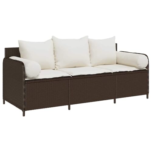 vidaXL Canapé de Jardin 3 Places Marron/Blanc Crème, Résine Tressée, Acier Enduit de Poudre, 170 x 67 x 65 cm