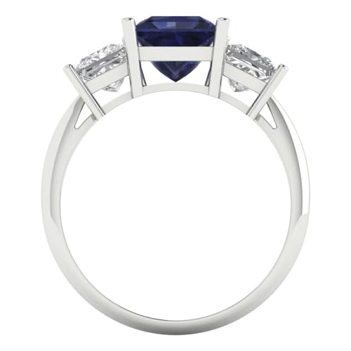 Clara Pucci 2.62 ct Princess Cut Created Blue Sapphire 18K White Gold Three-Stone Wedding Engagement Bridal Promise Ring4