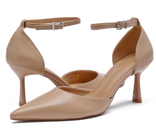 DADAWEN Women's Closed Pointed Toe Ankle Strap Dressy Kitten Heels Sexy Elegant Wedding Party Evening Dress Shoes Pumps