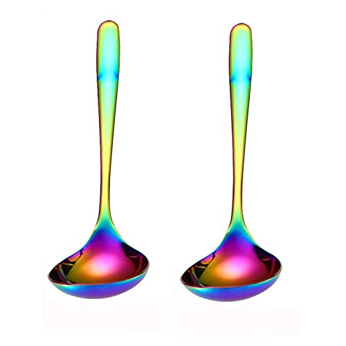 2-Pack Rainbow Soup Ladle 304 Stainless Steel Spoon Colorful Kitchen Serving Sauce Server