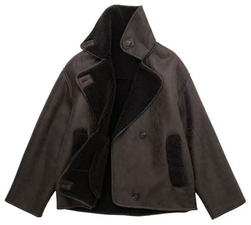 loveimgs Women Thick Sherpa Lined Faux Suede Jacket Oversized Leather Coat Shearling Fleece Moto Jacket Biker Winter Overcoat2