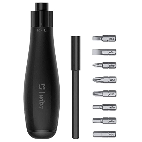 Xiaomi Mi x Wiha Precision 8in1 Screwdriver Schraubendreher (Ratschenfunktion: Links-/Rechtslauf + Gesperrt, 15Nm max. Drehmoment, Bitreservoir, 8 WiHa Bits aus S2 Stahl, 105mm Verlängerungsschaft)