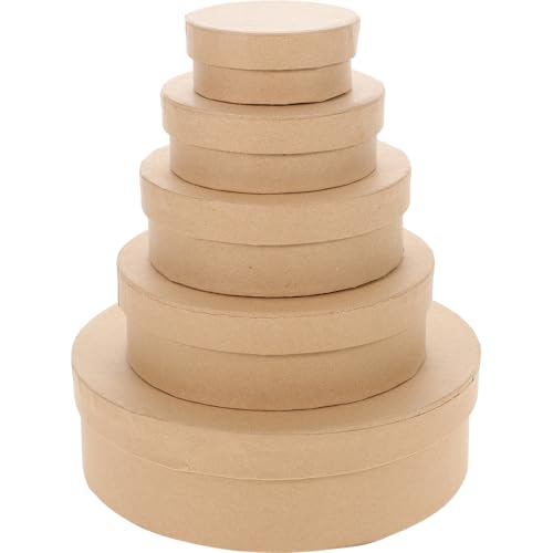 DIYEAH Cajas Redondas de Papel Kraft para Regalos y Dulces, Set de 5 Unidades, Pequeñas Cajas de Embalaje Decorativas para Fiestas, Cumpleaños y Almacenamiento Práctico