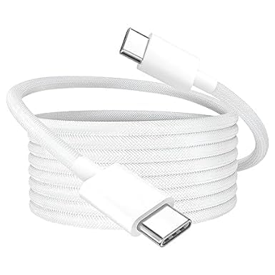 Original USB C to C Charger Cable 3ft, 60W Fast Type C to C Charging Cord Compatible with iPhone 15 Plus/15 Pro Max, MacBook Pro,12.9/11 inch/Mini/Air 5/4,Galaxy S23+/S23 Ultra, White (run60)