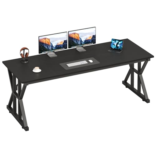 Image of 63 inch Large Computer Desk with Thickened Frame for Home Office, Living Room | Modern Simple Executive Desk, Larger Gaming Desk with X-Shaped ReInchforcement, Black