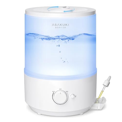 ASAKUKI Humidifiers for Bedroom, 3L Top Fill Cool Mist Humidifiers for Baby Nursery & Plants, 3-IN-1 Quiet Air Humidifier, Oil Diffuser & Night Light for Large Room Home, Auto Shut-off, BPA-