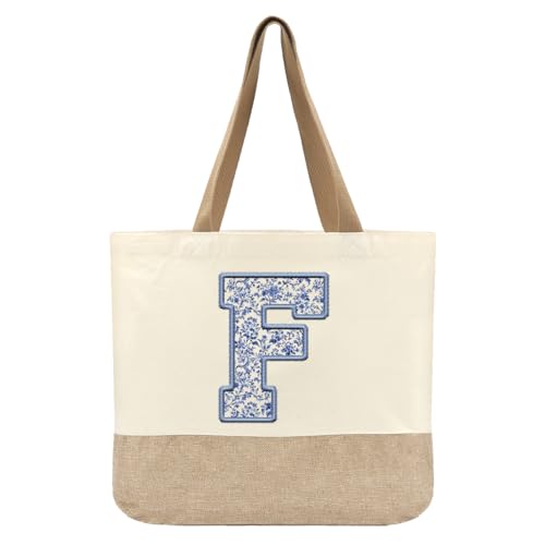 Bolso tote de lona para mujer, personalizable con monograma F, ideal para bodas, compromisos, fiestas, luna de miel, cumpleaños, playa, vacaciones y como regalo para mamá, abuela, maestras, amigas o damas de honor miniatura 1
