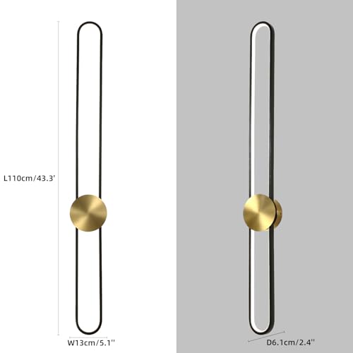 Image of JAYMP Modern Wall Sconce 4000K Dimmable LED Wall Light Fixture, Hardwired Wall Lamp for Living Room, Dining Room, Bedroom, Hallway, Lobby, Entryway, 1 Pack (Brushed Black, H110cm /43.3inch)
