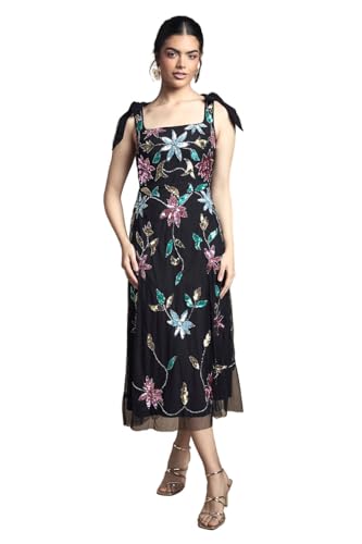 Oasis Floral Embellished Split Midi Dress, 10, Black