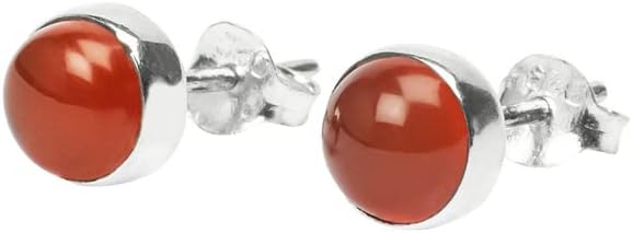 Carnelian Stone Stud Earrings in 925 Sterling Silver, Minimal Earrings, Round Studs Post Earring, Boho Jewelry, Bridesmaid Gift, Handmade Gemstone Earrings