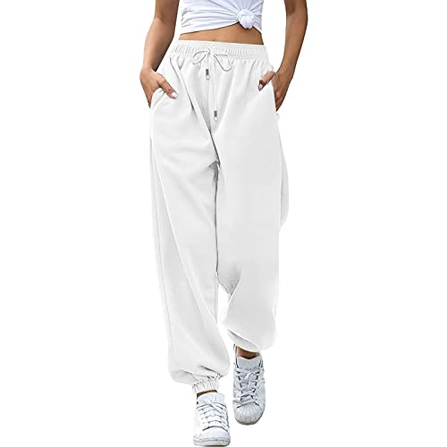 Jogginghose Damen Jogger Laufhosen Sweatpants Lang Freizeithosen High Waist Trainingshose Sporthose Lässige Loose Sweathose mit Taschen Yogahose Oversize Sommerhose Casual Mode