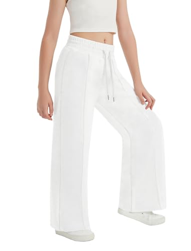 EXARUS Girls Sweatpants Front Seam Drawstring High Waist Wide Leg Sweat Pants Baggy Causal Kids High Waisted 6-14Y4