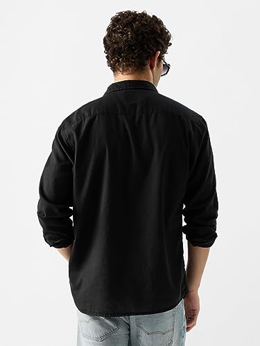 Image of The Souled Store Original Solids: Black Men Cotton Linen Shirts