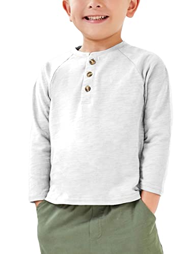 Bbalizko Toddler Boys Girls Cotton Henley Shirts Long Sleeve Casual Soft Unisex Tee Henley Tops with Buttons White