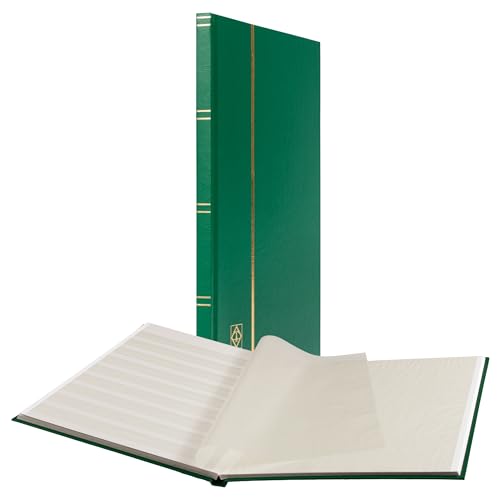 LIGHTHOUSE BASIC Hard Cover Stockbook for Stamps 16 White Cardstock 9x12 (A4) Pages with Glassine Strips - Green